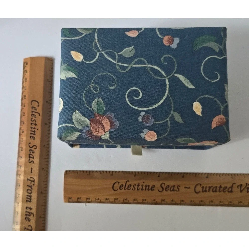 Renner Davis Handcrafted Floral Fabric Jewelry Trinket Box with Mirror & Drawer